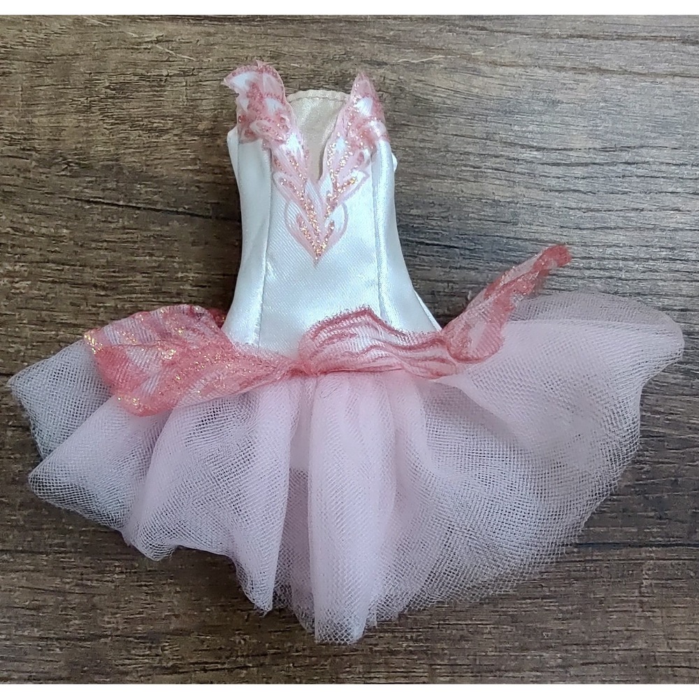 Barbie Doll Ballerina Tutu White Short Dress Pink Tulle Shirt Feather Detailing